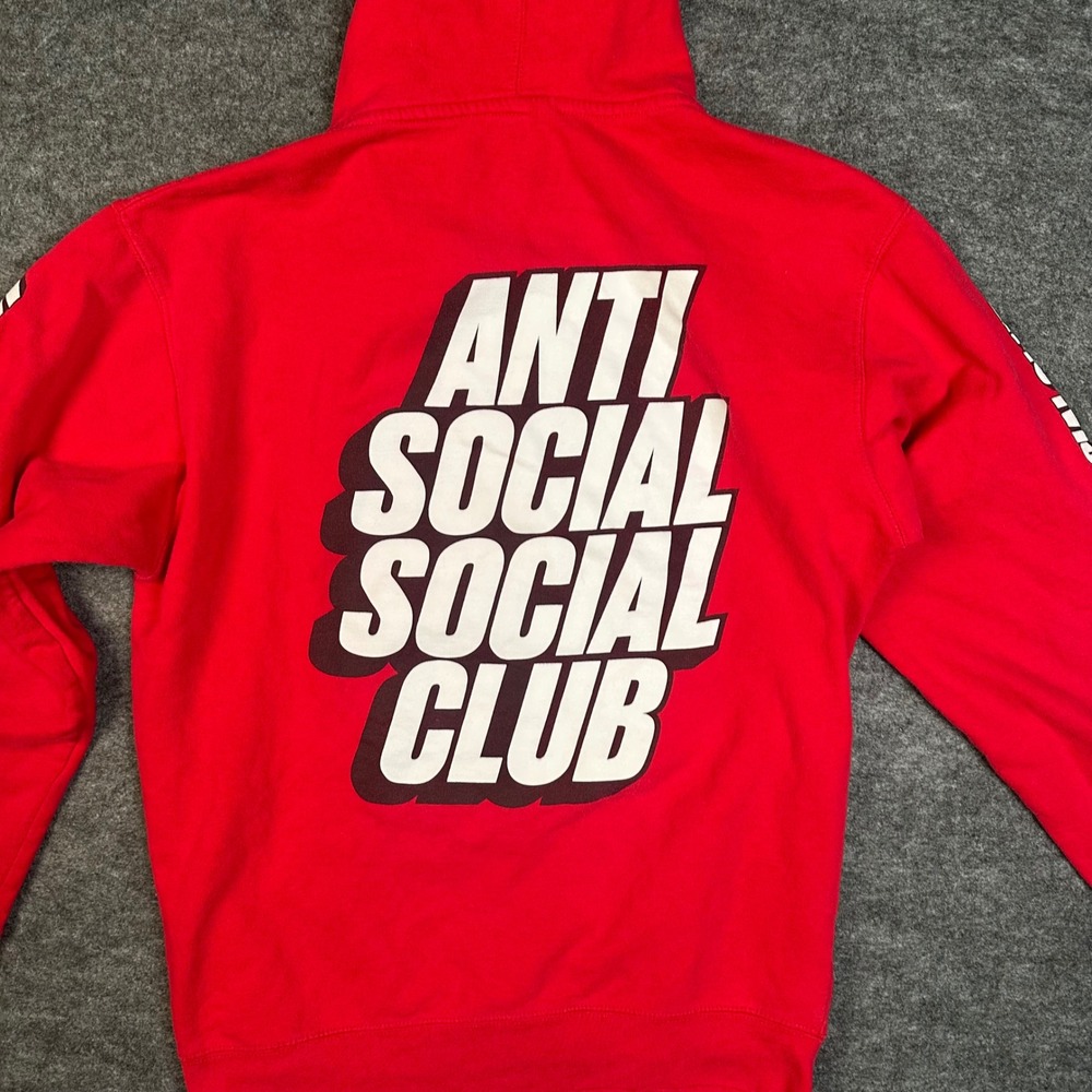 Anti Social Social Club ASSC Red Hoodie Pullover Sleeve Print Logo Mens Medium - Picture 8 of 16